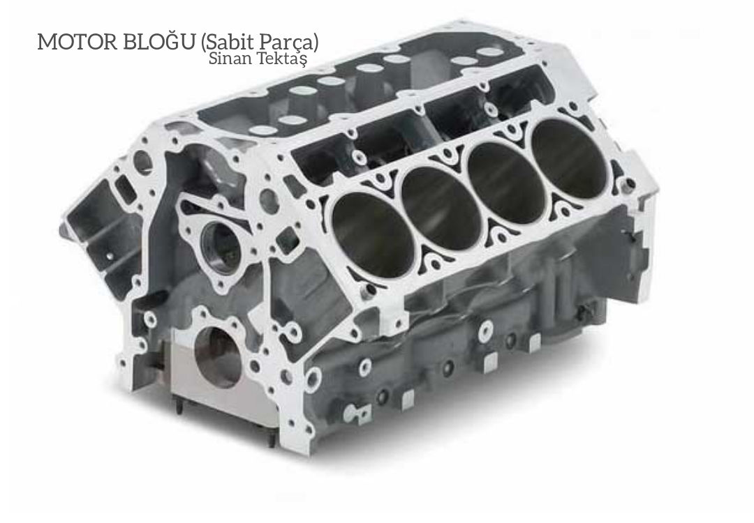 1. Motor Bloğunda: Piston, silindir, biyel kolu, krank mili gibi parçalar bulunur. Motor bloğu, diğer tüm motor parçalarının bağlandığı ana kısımdır. Daha fazlası Detay: Motor Bloğu  2. Piston: Yanma odasında oluşan yanma basıncı etkisiyle silindir içerisinde hareket eder, bu hareket biyel koluyla krank miline iletilir. Üzerindeki yağ segmanlarıyla yağlamayı, kompresyon segmanlarıyla da yanma odası sızdırmazlığını sağlar. Daha fazla bilgi için Detay: Piston  3. Biyel Kolu: Piston kolu olarak da geçen bu parça, Üstten piston pimiyle pistona, alttan biyel yataklarıyla krank miline bağlıdır. Yanma anında pistonun hareketini biyel koluna iletirken, sıkıştırma anında krank milinin itme kuvvetini pistona aktarır. Yani piston ve krank milini bir birine bağlayan parçadır. Detay: Biyel Kolu  4. Krank Mili: Biyel kolundan gelen pistonun doğrusal hareketini, biyel koluyla beraber dairesel (dönüş) hareketine çeviren, motorun en önemli parçalarından biridir. Motorun dönüş hareketi krank milinde üretilir ve volanla birlikte aktarma organlarına iletilir. Krank mili, ana yataklar, biyel yatakları, yağ kanalları, dengeleyici ağırlıklar bulunurken; Krank milinin ön tarafında krank kasnağı, arka tarafında volan bulunur. Detay: Krank Mili  5. Krank kasnağı: alternatör, su pompası, klima kompresörü gibi motor donanımlarını çalıştıran kayışı döndürür.  6. Volan: Motor gücünü (döndürme hareketini), kavrama (debriyaj) ve vites kutusuna iletilir.